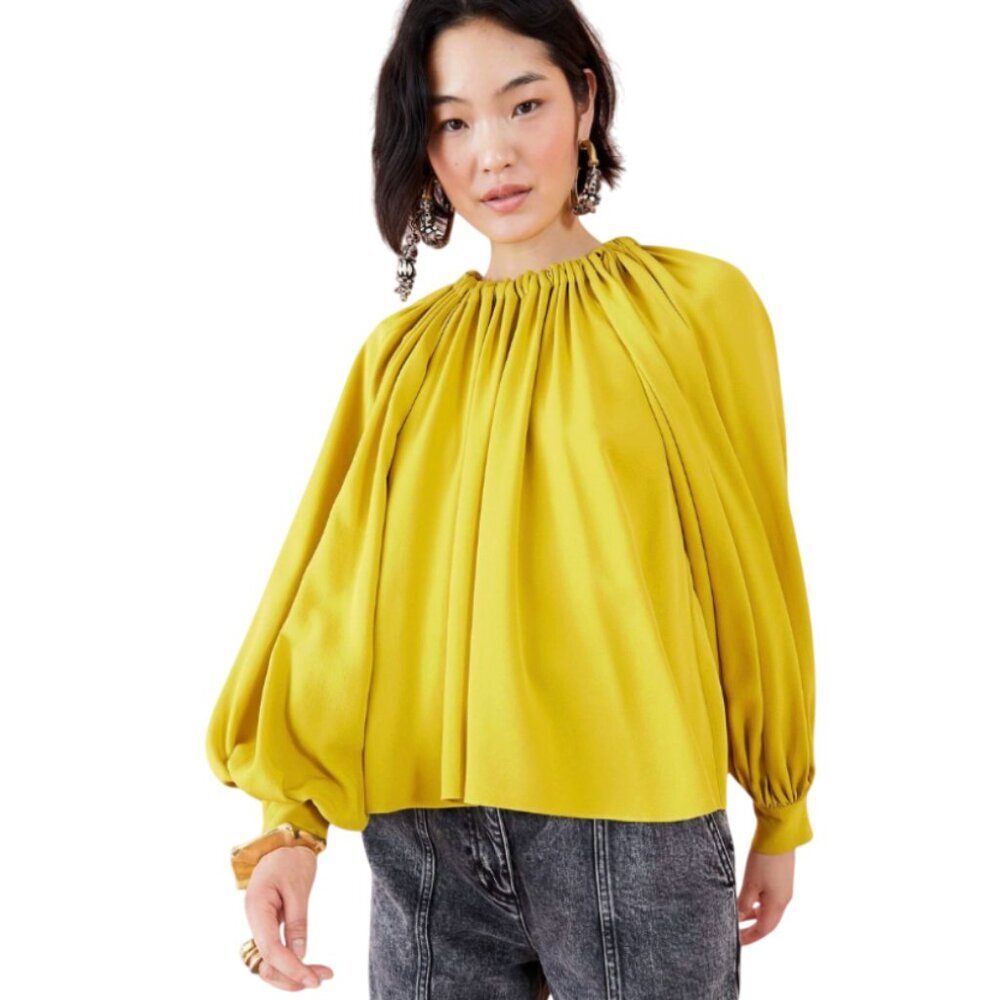 Ulla Johnson Mirabella Blouse Top Shirt Womens 0 Yellow Chartreuse Long Sleeve